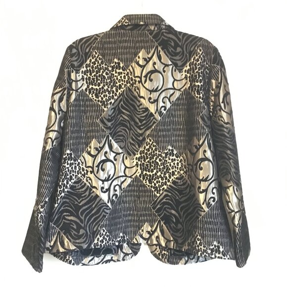 TanJay Gold and Black Patchwork Tiger Stripe & Leopard Spots Tapestry Jacket - Picture 4 of 16